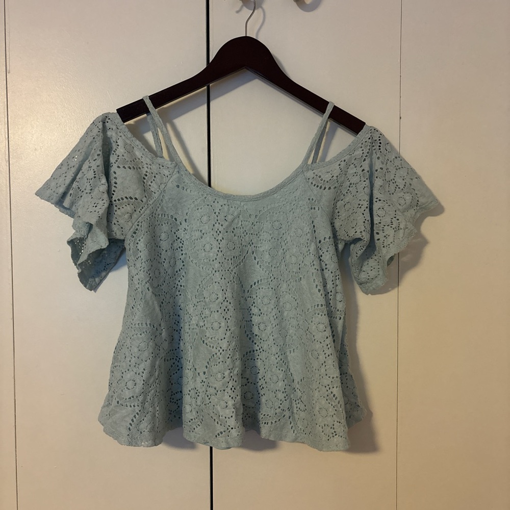 Francesca's Collections Light Blue Eyelet Blouse